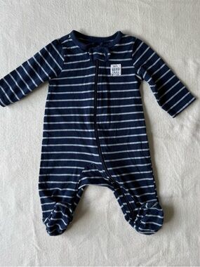 Carter's Navy and White Striped Boys Baby Footie 3M